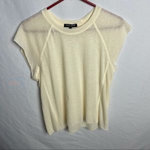 david lerner raw hem sleeveless raglan top in light yellow